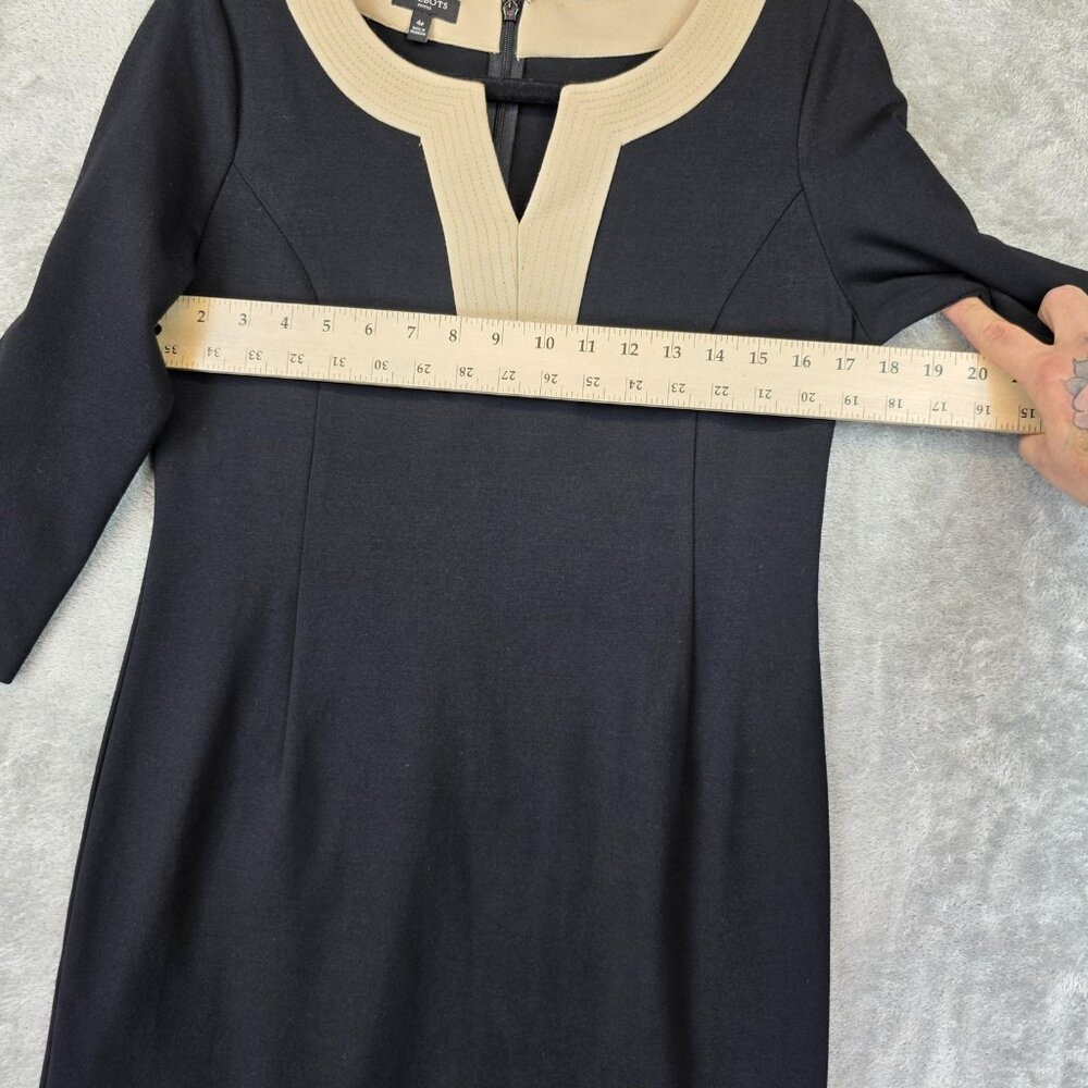 Talbots Dress Womens 4P Black Beige Sheath Ponte Knit 3/4 Sleeve Career Work - Picture 5 of 11